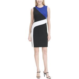 Calvin Klein Womens Colorblocked Sheath Cold Shoulder Dress, black, 2